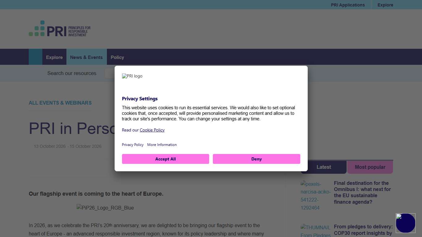 PRI in Person 2026, 13-15 October 2026 PRI